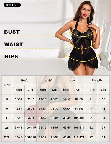 RSLOVE Lingerie for Women Lace Babydoll - Sexy Lingerie Open Front Sleepwear Halter Nightwear Ruffle Trim Chemise in Saudi Arabia