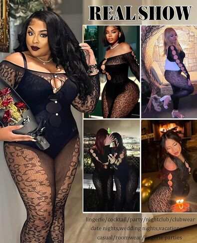 Avidlove Women Lingeries Long Sleeve Fishnet Body Stocking Leopard Sexy Outfit Rhinestone Body Suits Cut Out Jumpsuit in Saudi Arabia