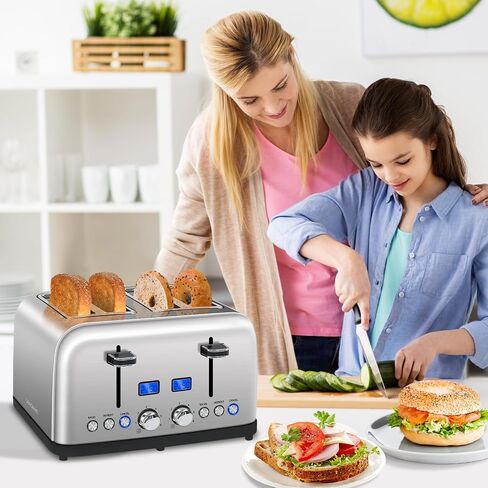 محمصة خبز سيديم 4 شرائح، شاشة LCD، 6 إعدادات للظل، فتحات واسعة 1.5 بوصة، محمصة خبز رقمية غير قابلة للصدأ للخبز، تذويب، إعادة تسخين، تحكم مزدوج، صينية فتات قابلة للإزالة، 1500 وات، معدني داكن in Kuwait