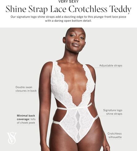 Victoria's Secret Lace Crotchless Teddy, Shine Strap, Women's Lingerie (XS-XXL) in Saudi Arabia