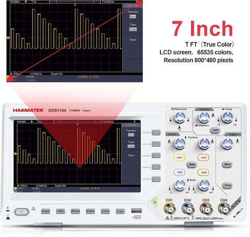 HANMATEK 110mhz Bandwidth DOS1102 Digital Oscilloscope with 2 Channels and Screen 7 inch / 18 cm, TFT-LCD Display, Portable Professional Oscilloscope Kit with 500 MS/s *2 Sampling Rate in Saudi Arabia