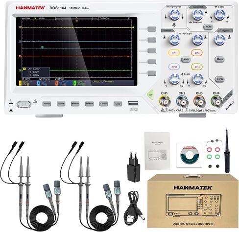 HANMATEK 110mhz Bandwidth DOS1102 Digital Oscilloscope with 2 Channels and Screen 7 inch / 18 cm, TFT-LCD Display, Portable Professional Oscilloscope Kit with 500 MS/s *2 Sampling Rate in Saudi Arabia