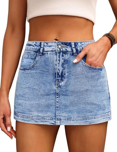BISUAL Denim Skort for Women High Waist Mini Denim Skirt Casual Stretch Women Jean Skirt with Pockets in Saudi Arabia