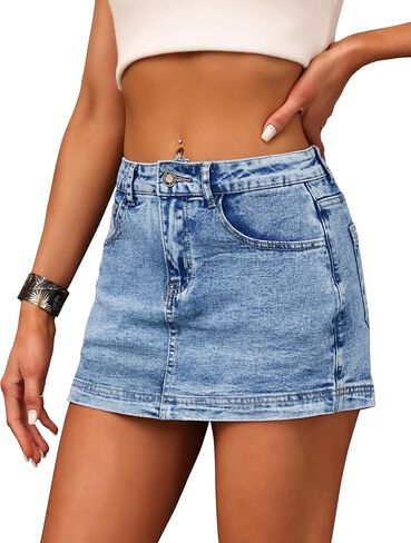BISUAL Denim Skort for Women High Waist Mini Denim Skirt Casual Stretch Women Jean Skirt with Pockets in Saudi Arabia