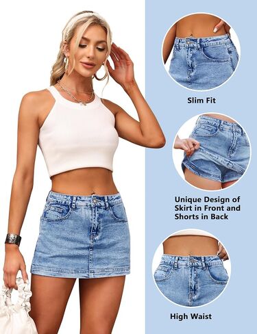 BISUAL Denim Skort for Women High Waist Mini Denim Skirt Casual Stretch Women Jean Skirt with Pockets in Saudi Arabia