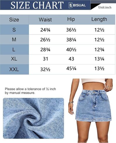 BISUAL Denim Skort for Women High Waist Mini Denim Skirt Casual Stretch Women Jean Skirt with Pockets in Saudi Arabia