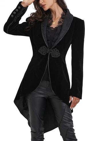 Women's Victorian Lace Tailcoat Pirate Gothic Steampunk Jackets Medieval Lapel Coat in Saudi Arabia