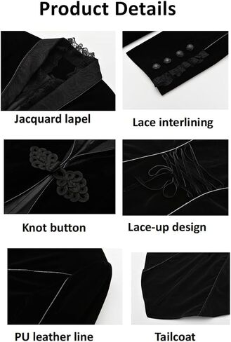 Women's Victorian Lace Tailcoat Pirate Gothic Steampunk Jackets Medieval Lapel Coat in Saudi Arabia