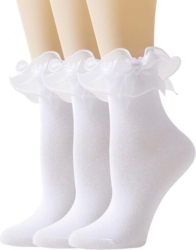 Women Lace Socks Ruffle Frilly Socks with Bow - Comfortable Cotton Socks Cute Socks Princess Lolita socks in Saudi Arabia