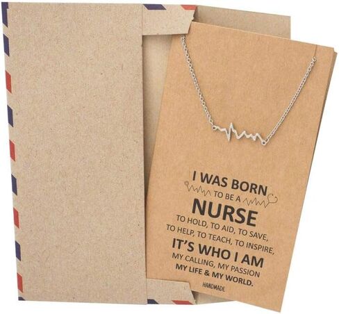 quan jewelry EKG Heartbeat Necklace, Lifeline Pulse Pendant, Female Nurse RN Nursing School Graduation Gifts with Greeting Card in Saudi Arabia