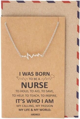 quan jewelry EKG Heartbeat Necklace, Lifeline Pulse Pendant, Female Nurse RN Nursing School Graduation Gifts with Greeting Card in Saudi Arabia