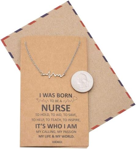 quan jewelry EKG Heartbeat Necklace, Lifeline Pulse Pendant, Female Nurse RN Nursing School Graduation Gifts with Greeting Card in Saudi Arabia