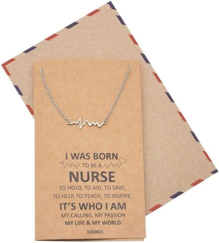 quan jewelry EKG Heartbeat Necklace, Lifeline Pulse Pendant, Female Nurse RN Nursing School Graduation Gifts with Greeting Card in Saudi Arabia