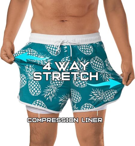 BRISIRA Mens Short Swim Trunks with Compression Liner Retro Vintage 8090s Bathing Suit Swim Board Shorts Swimwear Quick Dry in Saudi Arabia