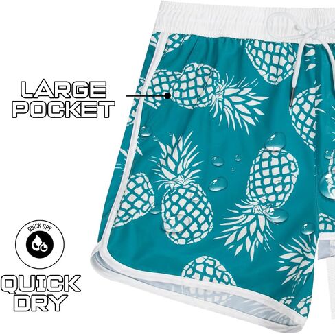 BRISIRA Mens Short Swim Trunks with Compression Liner Retro Vintage 8090s Bathing Suit Swim Board Shorts Swimwear Quick Dry in Saudi Arabia