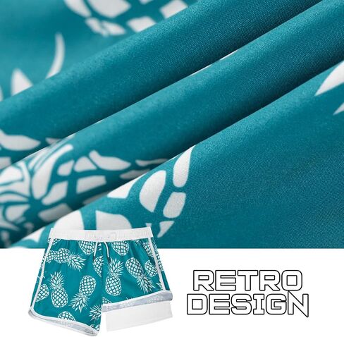 BRISIRA Mens Short Swim Trunks with Compression Liner Retro Vintage 8090s Bathing Suit Swim Board Shorts Swimwear Quick Dry in Saudi Arabia