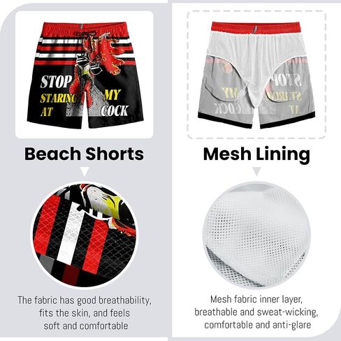 Mens Swim Trunks with Compression Liner Casual Funny Board Shorts Quick Dry Beach Swimwear with Pockets in Kuwait
