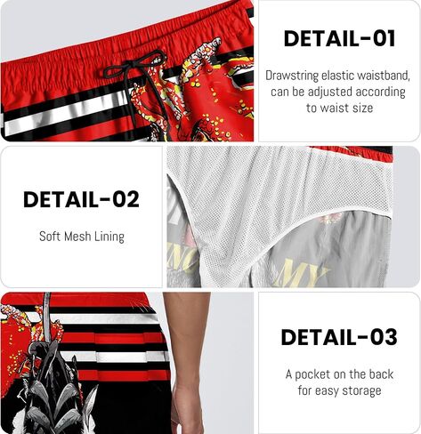 Mens Swim Trunks with Compression Liner Casual Funny Board Shorts Quick Dry Beach Swimwear with Pockets in Kuwait