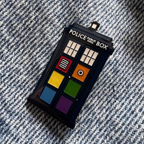 Rainbow Pride Police Box, Perfect Gift for Doctor Who Fans, Trans Tardis Pin, Transgender Pin, Transgender Day Gift, Inspired enamel pin, A police box with Pride colours in Saudi Arabia