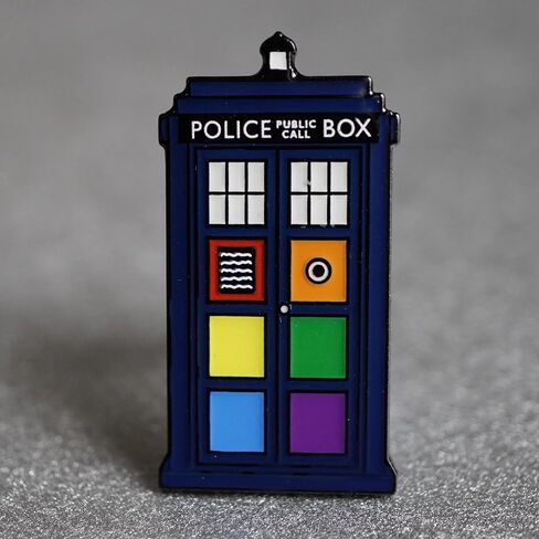 Rainbow Pride Police Box, Perfect Gift for Doctor Who Fans, Trans Tardis Pin, Transgender Pin, Transgender Day Gift, Inspired enamel pin, A police box with Pride colours in Saudi Arabia