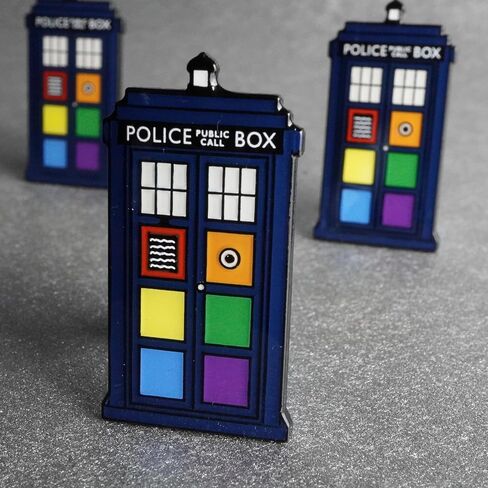 Rainbow Pride Police Box, Perfect Gift for Doctor Who Fans, Trans Tardis Pin, Transgender Pin, Transgender Day Gift, Inspired enamel pin, A police box with Pride colours in Saudi Arabia