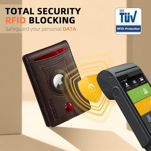 محافظ جلدية من RUNBOX AirTag-Wallet-Mens-Slim-RFID مع حجرة الفاتورة وبطاقة هوائية ثنائية الطي ومحفظة حامل بطاقات هدايا للرجال والأب in Kuwait
