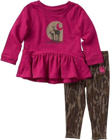 طقم قميص Carhartt Kids CG9800 طويل الأكمام لعائلة الغزلان وبنطلون مموه - فتاة - 4 أطفال - Mossy Oak® Bottomland Camo in Saudi Arabia