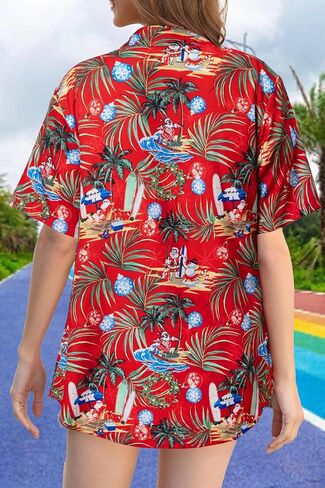 Christmas in July Shirt Women Hawaiian Christmas Button Down Shirts Vintage Christmas Graphic Short Sleeve Button Up Tops in Saudi Arabia