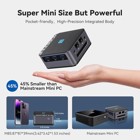 MOREFINE M8S Mini PC, Intel 12th N100 (up to 3.4GHz) Micro PC, Mini Computer Windows 11 Pro with 16GB LPDDR5 RAM/512G M.2 NVME SSD, Mini Deaktop PC Support WiFi6/BT5.2/Gigabit Ethernet Ports in Kuwait