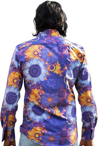 Mens 70s Disco Hip Hop Shirts Casual Button Down Paisley Floral Vintage Long Sleeve Large collar Shirt in Kuwait