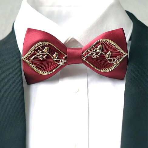 Bow Ties for Men Self-tie Gold Bird Pattern Bowtie for Wedding Party Business Prom Daily Wear Handmade in Saudi Arabia