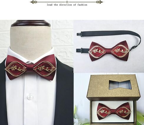 Bow Ties for Men Self-tie Gold Bird Pattern Bowtie for Wedding Party Business Prom Daily Wear Handmade in Saudi Arabia