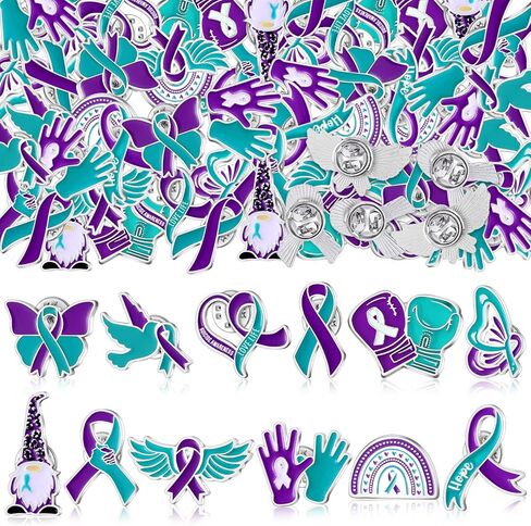60 Pieces Suicide Awareness Pins Enamel Suicide Prevention Pins Teal and Purple Ribbon Lapel Pins Sexual Assault Awareness Pin Bulk for Social Public Charity Campaign Supplies, 12 Styles in Saudi Arabia