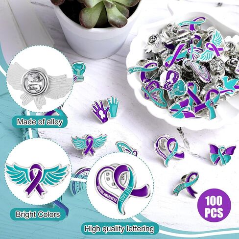 60 Pieces Suicide Awareness Pins Enamel Suicide Prevention Pins Teal and Purple Ribbon Lapel Pins Sexual Assault Awareness Pin Bulk for Social Public Charity Campaign Supplies, 12 Styles in Saudi Arabia