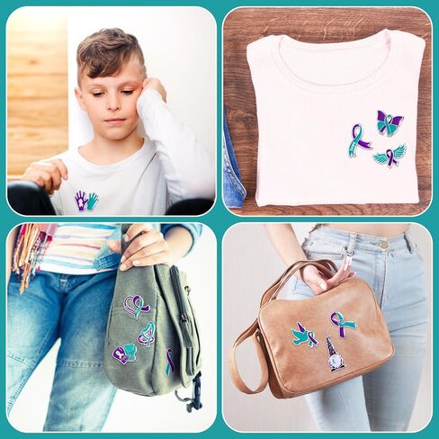 60 Pieces Suicide Awareness Pins Enamel Suicide Prevention Pins Teal and Purple Ribbon Lapel Pins Sexual Assault Awareness Pin Bulk for Social Public Charity Campaign Supplies, 12 Styles in Saudi Arabia