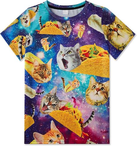 Kids Funny Graphic Polyester Colorful T Shirt for Boys Girls Size 4-14 in Saudi Arabia
