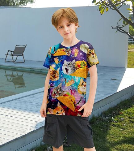 Kids Funny Graphic Polyester Colorful T Shirt for Boys Girls Size 4-14 in Saudi Arabia