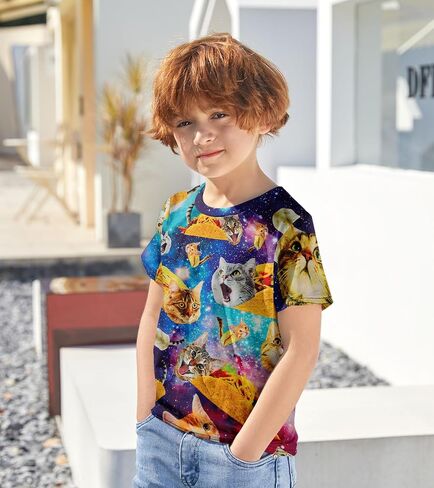 Kids Funny Graphic Polyester Colorful T Shirt for Boys Girls Size 4-14 in Saudi Arabia