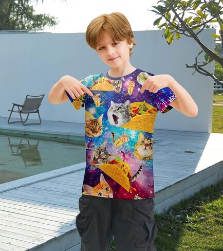 Kids Funny Graphic Polyester Colorful T Shirt for Boys Girls Size 4-14 in Saudi Arabia