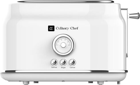 CULINARY CHEF، محمصة خبز بشريحتين، طراز قديم، فتحة واسعة للخبز، الكعك الإنجليزي، الكرواسان، والخبز، 6 إعدادات توست قابلة للتعديل، إلغاء وتذويب الجليد، 900 وات، أبيض in Kuwait
