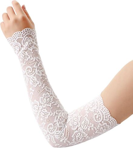 UV Protection White Lace Arm Sleeves For Women, Lace Sleeves Long Fingerless Lace Sleeve in Kuwait