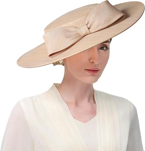F FADVES قطع زينة النساء واسعة حافة 20s 50s ديربي قبعة مستديرة قبعة Bowknot كوكتيل الشاي حفلة الكنيسة فستان القبعات in Kuwait