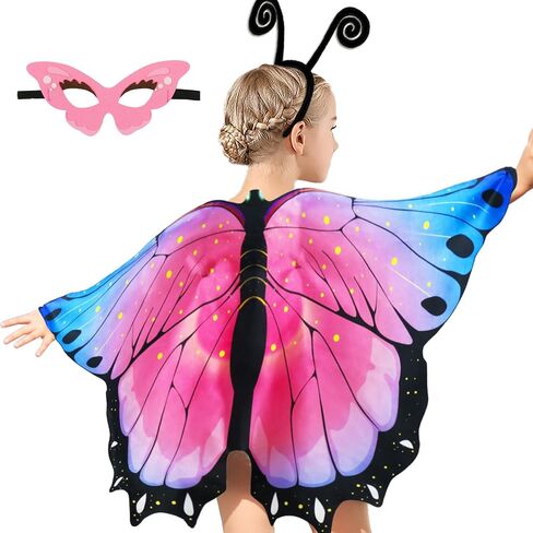 iROLEWIN Rainbow Fairy Butterfly-Wings-Costume for Toddler Kids Girls Dress-up Cape Mask Headband Boys Play Party Toys Gifts in Kuwait