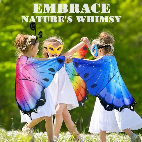 iROLEWIN Rainbow Fairy Butterfly-Wings-Costume for Toddler Kids Girls Dress-up Cape Mask Headband Boys Play Party Toys Gifts in Kuwait