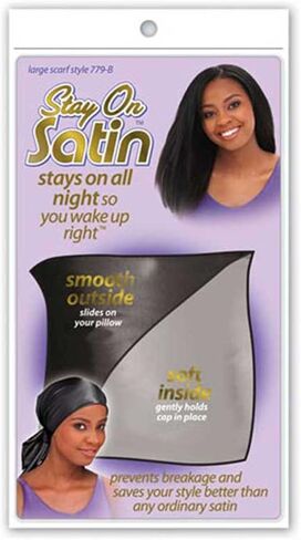 وشاح رأس نسائي كبير الحجم من Stay On Satin Hair Wrap Up للنوم، أسود in Kuwait