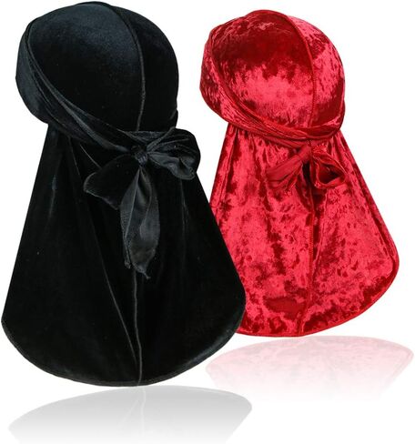 قطعتان من Wave Durags (Velvet Durag وCrushed Velvet Durag) - أغطية رأس ناعمة ممتازة مع ذيل طويل جدًا مثالي لـ 360 موجة in Saudi Arabia