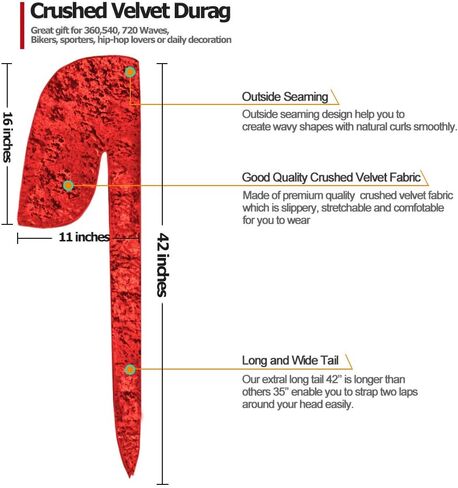 قطعتان من Wave Durags (Velvet Durag وCrushed Velvet Durag) - أغطية رأس ناعمة ممتازة مع ذيل طويل جدًا مثالي لـ 360 موجة in Saudi Arabia