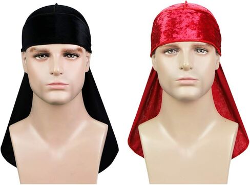 قطعتان من Wave Durags (Velvet Durag وCrushed Velvet Durag) - أغطية رأس ناعمة ممتازة مع ذيل طويل جدًا مثالي لـ 360 موجة in Saudi Arabia