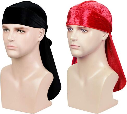 قطعتان من Wave Durags (Velvet Durag وCrushed Velvet Durag) - أغطية رأس ناعمة ممتازة مع ذيل طويل جدًا مثالي لـ 360 موجة in Saudi Arabia