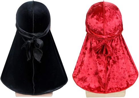 قطعتان من Wave Durags (Velvet Durag وCrushed Velvet Durag) - أغطية رأس ناعمة ممتازة مع ذيل طويل جدًا مثالي لـ 360 موجة in Saudi Arabia